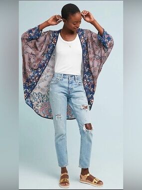 Mahila Paulina Cocoon Kimono One Size Purple Motif Anthropologie
